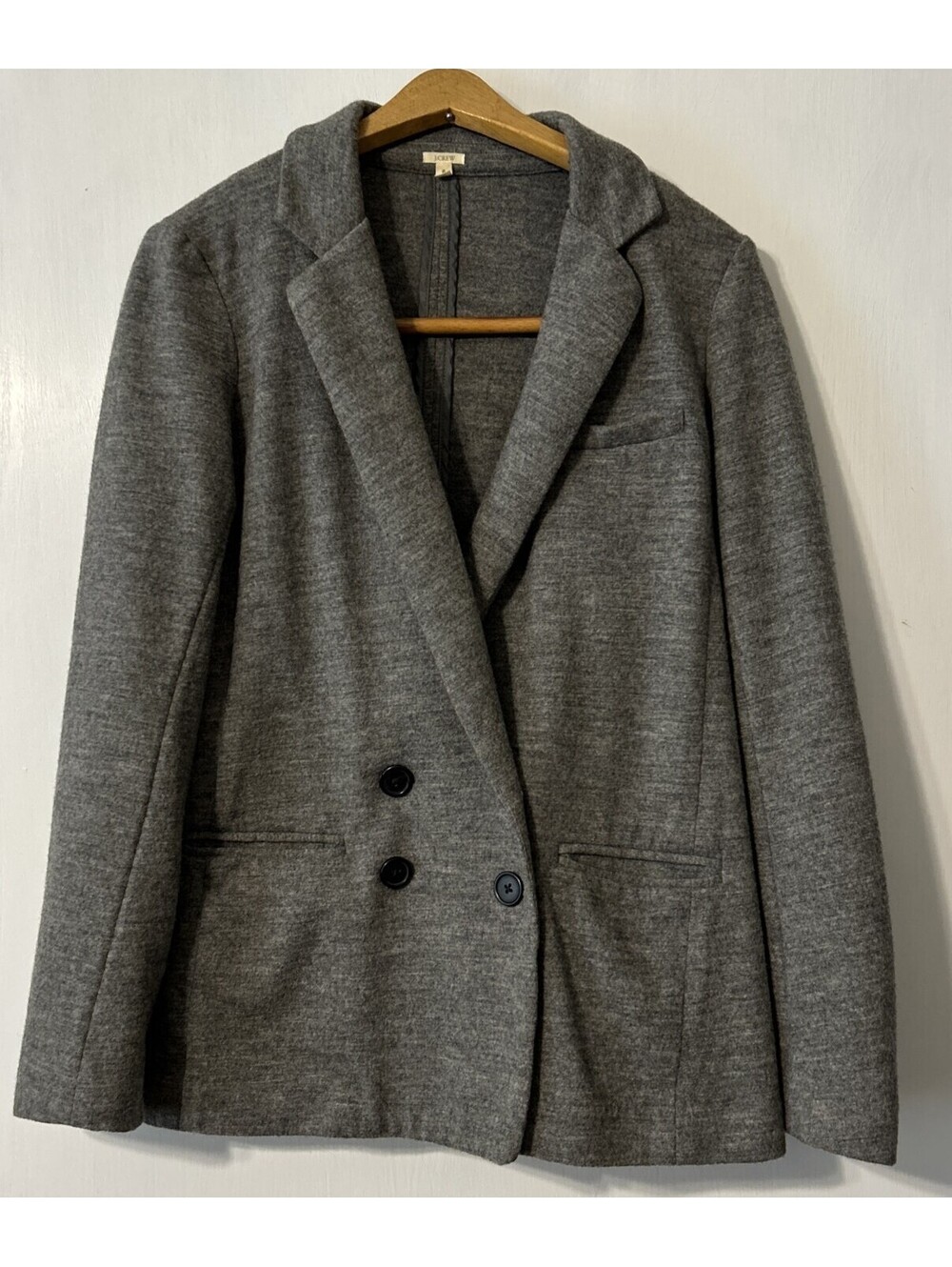 J Crew Sz 6 Double Breasted Gray 100% Wool Blazer Long Jacket Classic Timeless